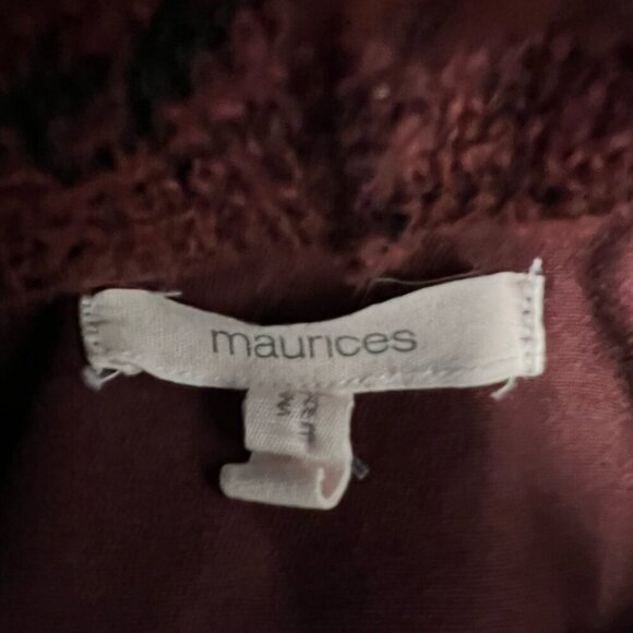 Maurices Womens Long Jean Jacket Wine Full Zip Knit Hood Pockets Collar M - Picture 10 of 10